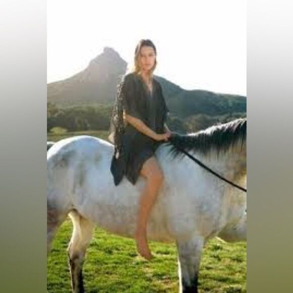 Nightcap by Carisa Rene Jungle Lace Kaftan Cover Up Ash Gray Silk Trim ~ Revolve - Picture 2 of 12